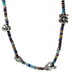 Animal Charm Beaded Necklace Unique Pendants Silver Tone Boho Fashion Jewelry